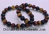 CTB37 7.5 inches 10mm round colorful tiger eye beaded bracelets
