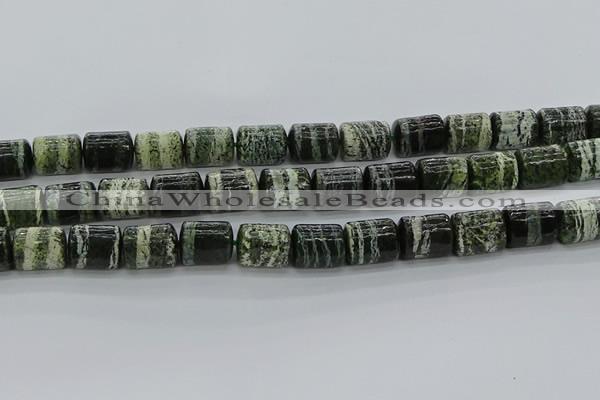 CTB527 15.5 inches 10*13mm triangle green silver line jasper beads