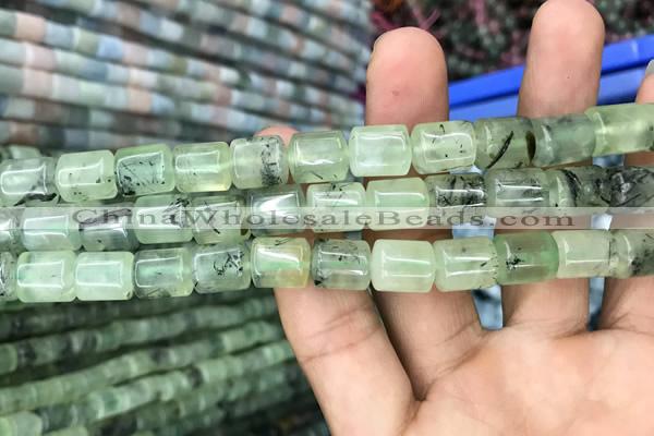 CTB601 15.5 inches 9*11mm tube green rutilated quartz beads