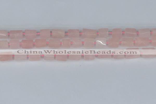 CTB731 15.5 inches 6*10mm - 8*12mm faceted tube rose quartz beads