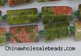 CTB742 15.5 inches 6*10mm - 8*12mm faceted tube unakite beads