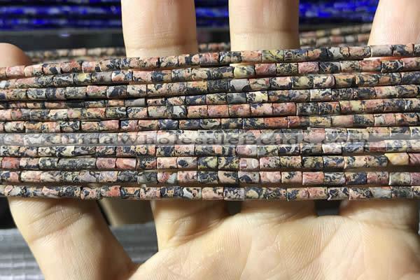 CTB816 15.5 inches 2*4mm tube leopard skin jasper beads wholesale