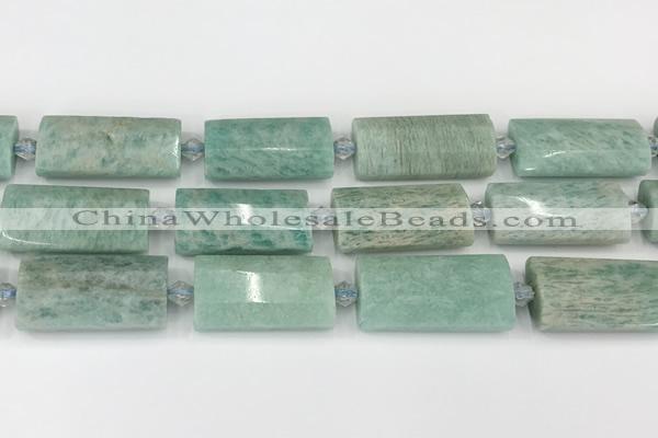 CTB852 13*25mm - 15*28mm faceted flat tube amazonite beads