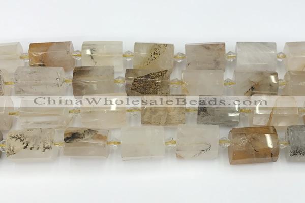 CTB872 13*25mm - 14*19mm faceted tube scenic quartz beads