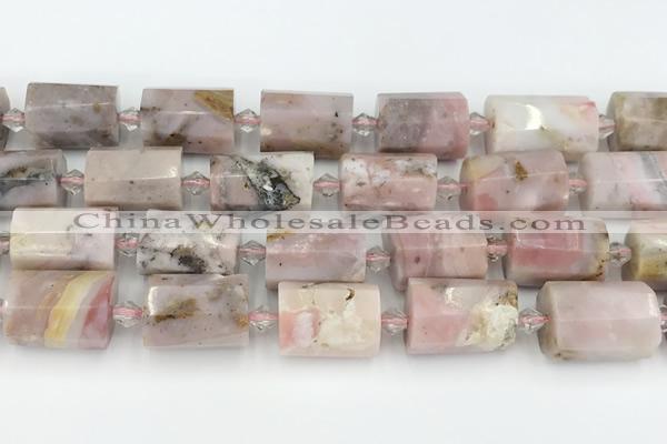 CTB883 13*25mm - 14*19mm faceted tube pink opal beads