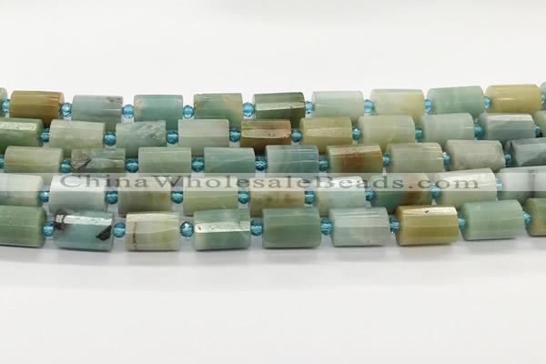 CTB897 15.5 inches 10*14mm faceted tube amazonite beads wholesale