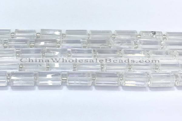 CTB900 15 inches 10*16mm faceted tube white crystal beads