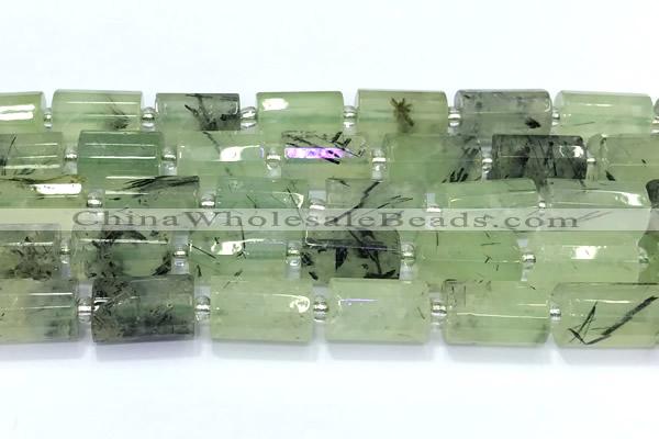 CTB908 15 inches 10*16mm faceted tube green rutilated quartz beads