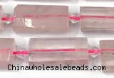 CTB922 13*25mm - 15*28mm faceted flat tube rose quartz beads