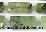 CTB926 13*25mm - 15*28mm faceted flat tube green rutilated quartz beads