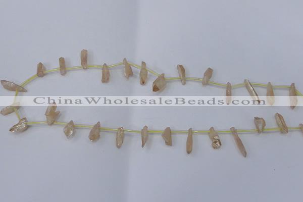 CTD1100 Top drilled 4*12mm - 5*18mm nuggets plated quartz beads