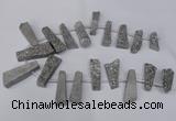 CTD1610 Top drilled 13*25mm - 15*45mm freeform plated druzy quartz beads
