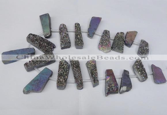 CTD1614 Top drilled 13*25mm - 15*45mm freeform plated druzy quartz beads