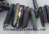 CTD1626 Top drilled 4*15mm - 6*35mm sticks plated quartz beads
