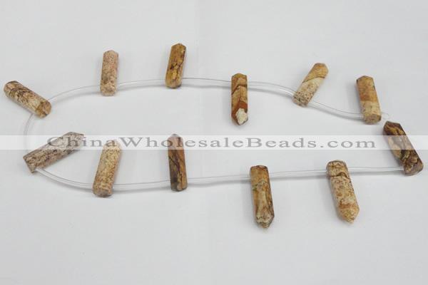 CTD1805 Top drilled 10*30mm - 10*32mm sticks picture jasper beads