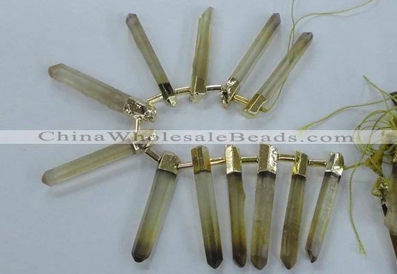 CTD1967 Top drilled 6*50mm - 10*60mm sticks lemon quartz beads