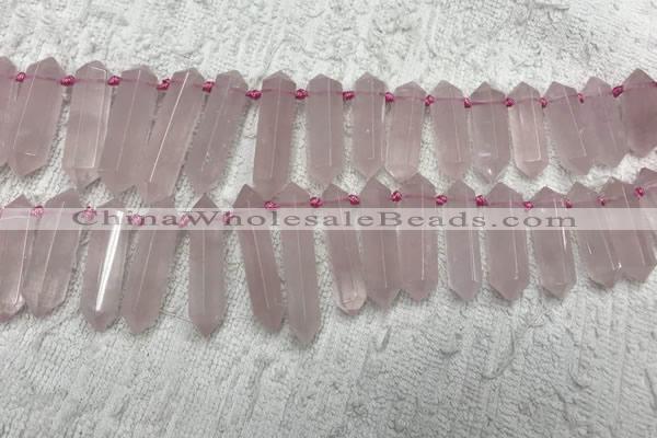 CTD2114 Top drilled 10*25mm - 12*45mm sticks rose quartz beads