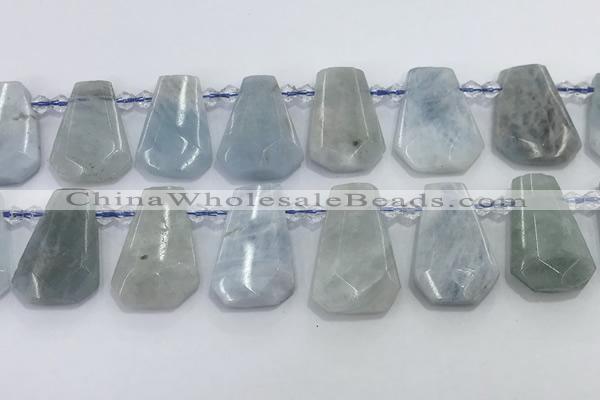 CTD2268 Top drilled 16*28mm - 20*30mm faceted freeform aquamarine beads