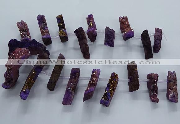 CTD2579 Top drilled 10*30mm - 10*50mm sticks plated druzy agate beads