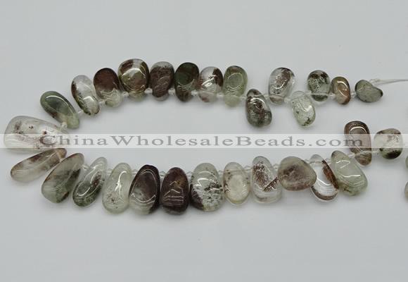 CTD3541 Top drilled 10*22mm - 15*45mm freeform green phantom quartz beads