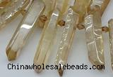 CTD3576 Top drilled 6*20mm - 8*45mm sticks plated white crystal beads