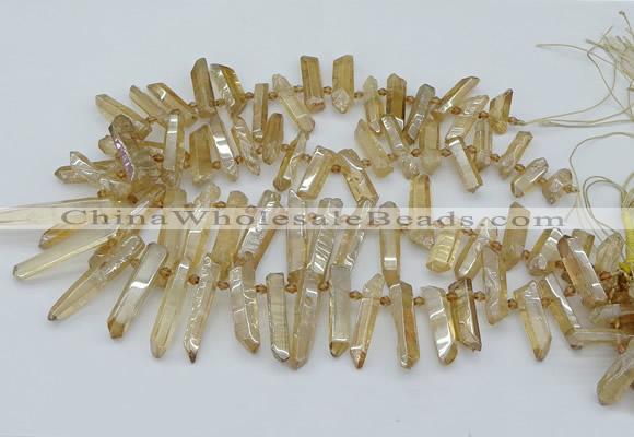 CTD3576 Top drilled 6*20mm - 8*45mm sticks plated white crystal beads