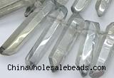 CTD3577 Top drilled 6*20mm - 8*45mm sticks plated white crystal beads
