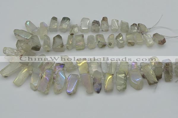 CTD3656 Top drilled 8*15mm - 11*30mm sticks plated white crystal beads