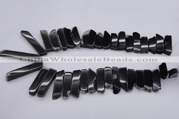 CTD369 Top drilled 10*28mm - 10*50mm wand black agate beads