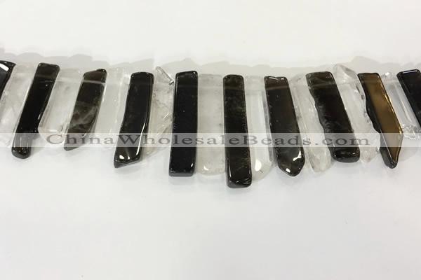 CTD3727 8*20mm - 10*50mm sticks white crystal & smoky quartz beads