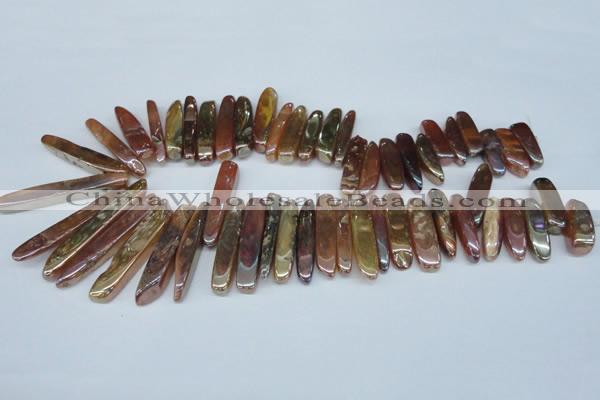 CTD525 Top drilled 10*25mm - 10*60mm wand plated agate beads