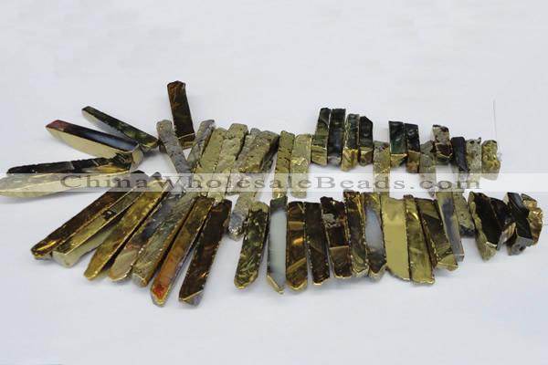 CTD533 Top drilled 10*30mm - 10*65mm wand plated agate beads