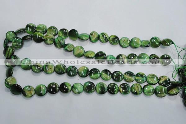 CTE1062 15.5 inches 12mm flat round dyed green tiger eye beads