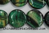 CTE1066 15.5 inches 18mm flat round dyed green tiger eye beads