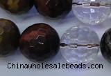 CTE1134 15 inches 12mm faceted round mixed tiger eye & white crystal beads