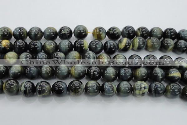 CTE1454 15.5 inches 12mm round golden & blue tiger eye beads