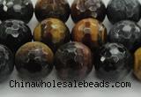 CTE1474 15.5 inches 12mm faceted round mixed tiger eye beads