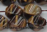CTE1592 15.5 inches 13*18mm twisted rice yellow tiger eye beads