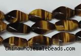 CTE172 15.5 inches 8*16mm twisted rice yellow tiger eye gemstone beads