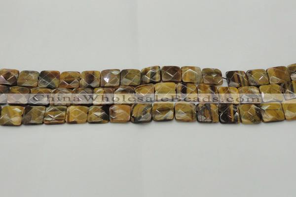 CTE1732 15.5 inches 12*12mm faceted square yellow tiger eye beads