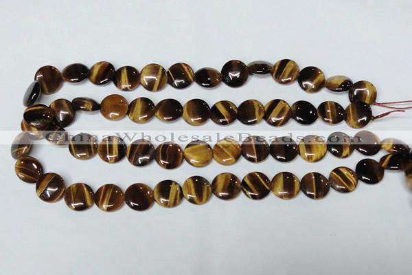 CTE177 15.5 inches 14mm flat round yellow tiger eye gemstone beads