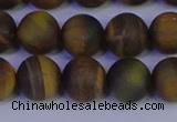 CTE1814 15.5 inches 12mm round matte yellow iron tiger beads