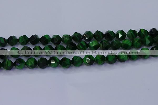 CTE1924 15.5 inches 12mm faceted nuggets green tiger eye beads