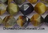 CTE1977 15.5 inches 10mm faceted nuggets golden & blue tiger eye beads