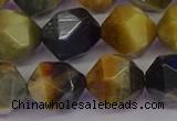CTE1978 15.5 inches 12mm faceted nuggets golden & blue tiger eye beads