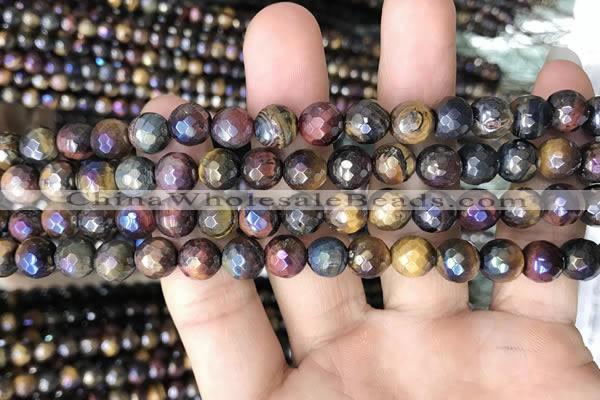 CTE2002 15.5 inches 8mm faceted round AB-color mixed tiger eye beads