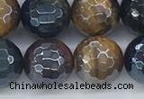 CTE2096 15.5 inches 12mm faceted round AB-color mixed tiger eye beads