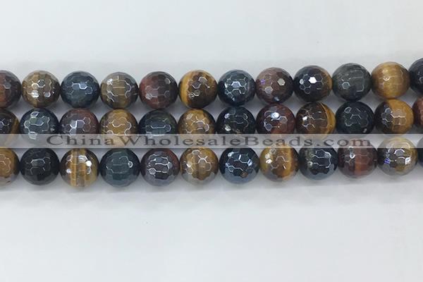 CTE2096 15.5 inches 12mm faceted round AB-color mixed tiger eye beads