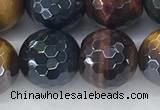 CTE2097 15.5 inches 14mm faceted round AB-color mixed tiger eye beads