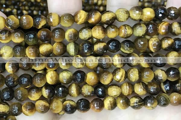 CTE2232 15.5 inches 6mm faceted round yellow tiger eye beads